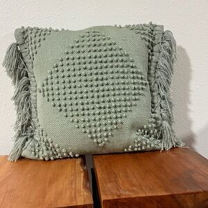 Textured Seafoam Green Throw Pillow with Fringe